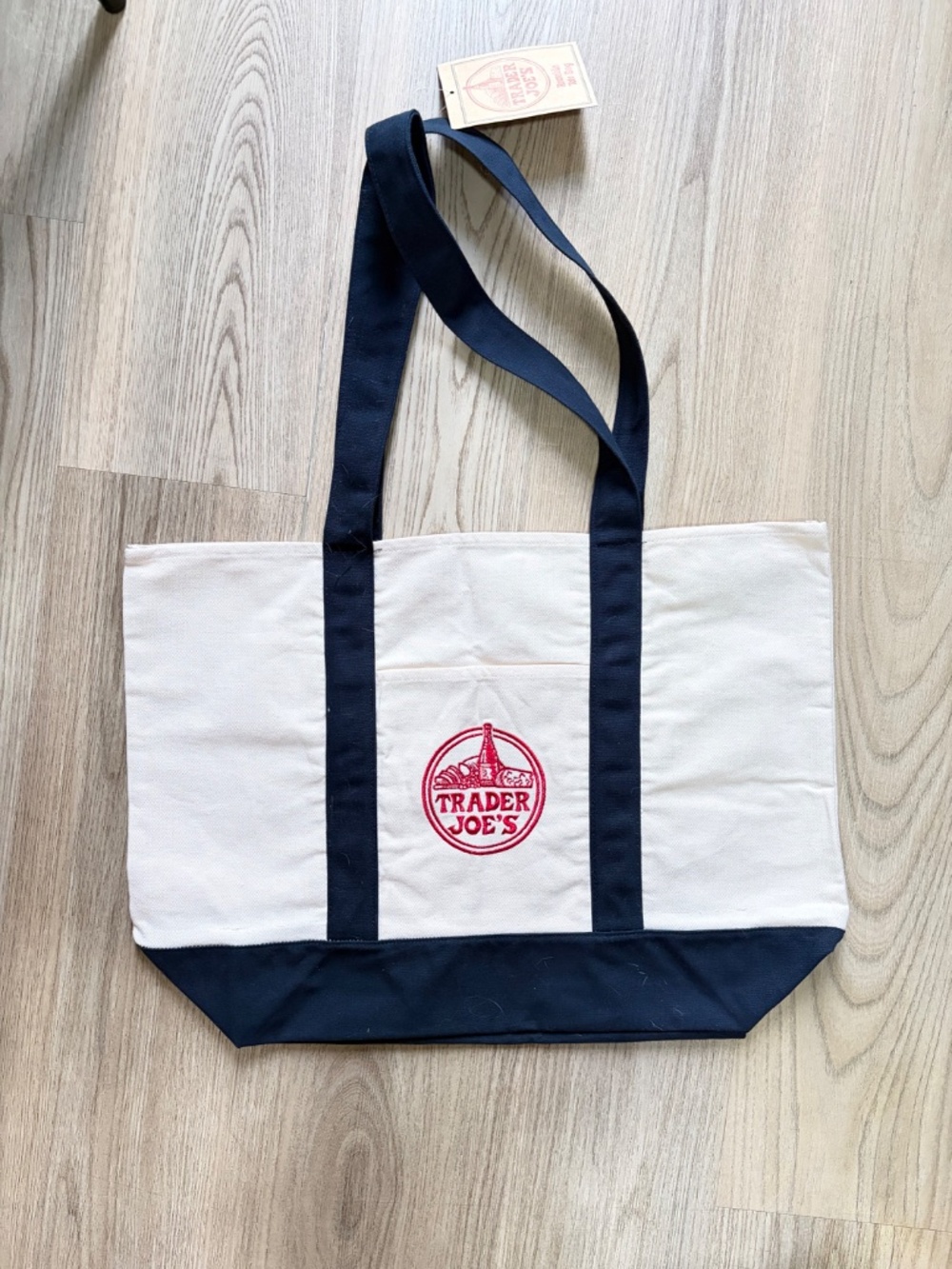 Trader Joe’s Large Navy BLUE Canvas Tote – Grocery / Beach Bag